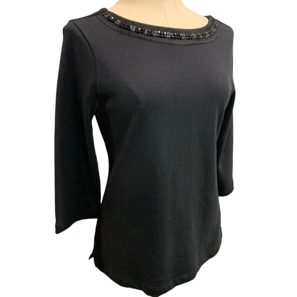 Small Old Navy Women's Black Embellished Neckline 3/4 Sleeve Sweater